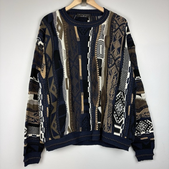 VTG Protege Collection Sweater 3D Knit Biggie Cosby Coogi Style Size L USA